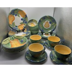 BOB MACKIE  PEARS PLUMS FRUIT  Dining Set Of 24 DESIGNS BOWLS, Plates,‎ Cups